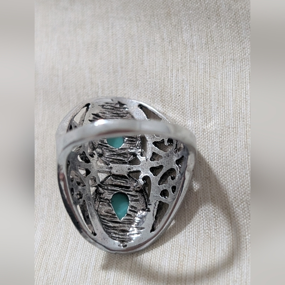 Western Faux Silver and Turquoise Statement Ring Size 8 - Picture 4 of 8